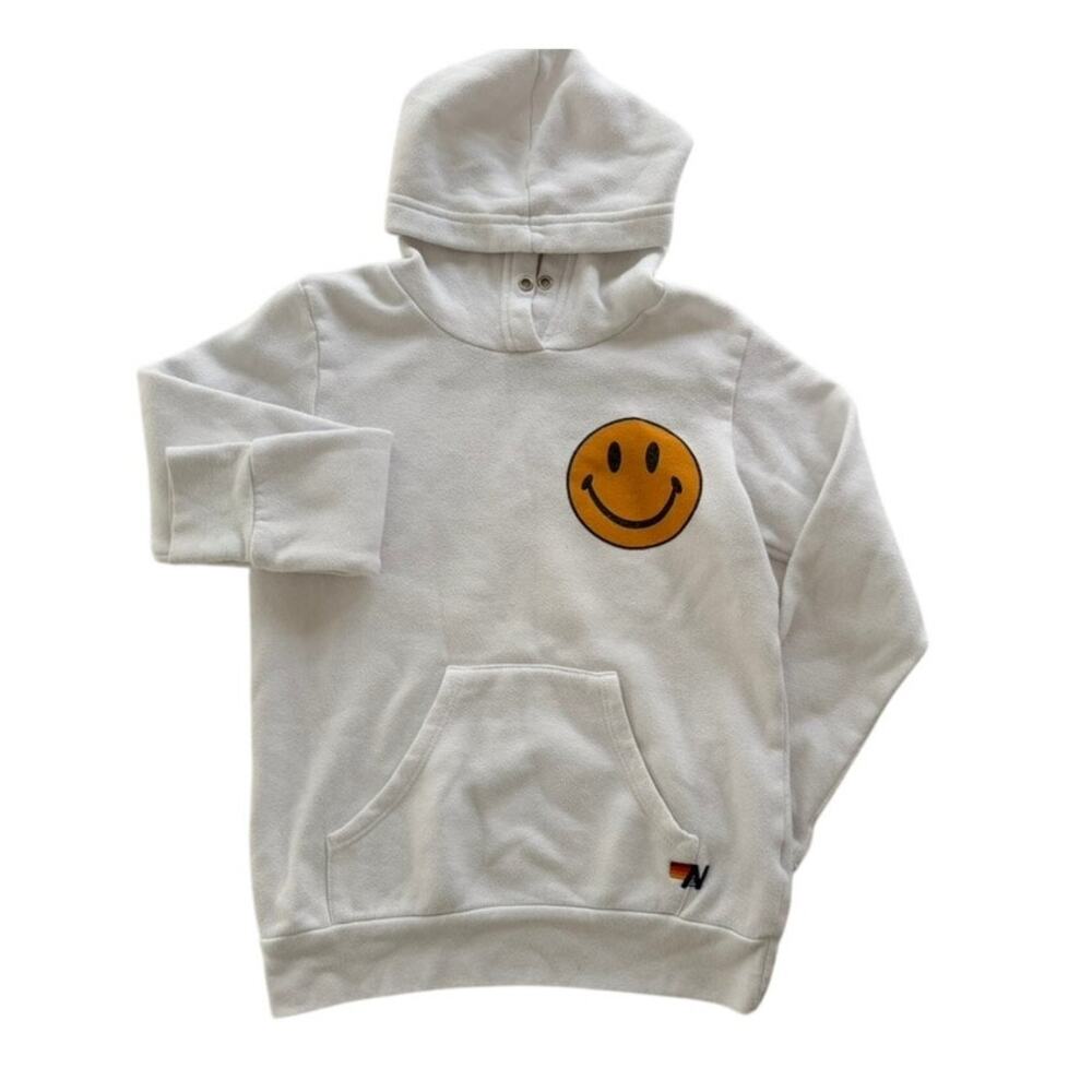 Aviator Nation Kids White Smiley Verity Hoodie Sweatshirt Size 8 Unisex